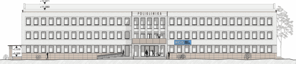 RCIS – mestská poliklinika Šurany, rekonštrukcia – pohľad – blok A (hlavný vstup)